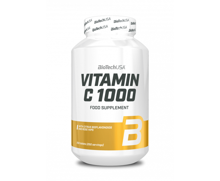 1000 mg vitamine C bioflavonoïde voedingssupplement tablet met rozenbottel, vlierbloesem en citroenschil poeder.