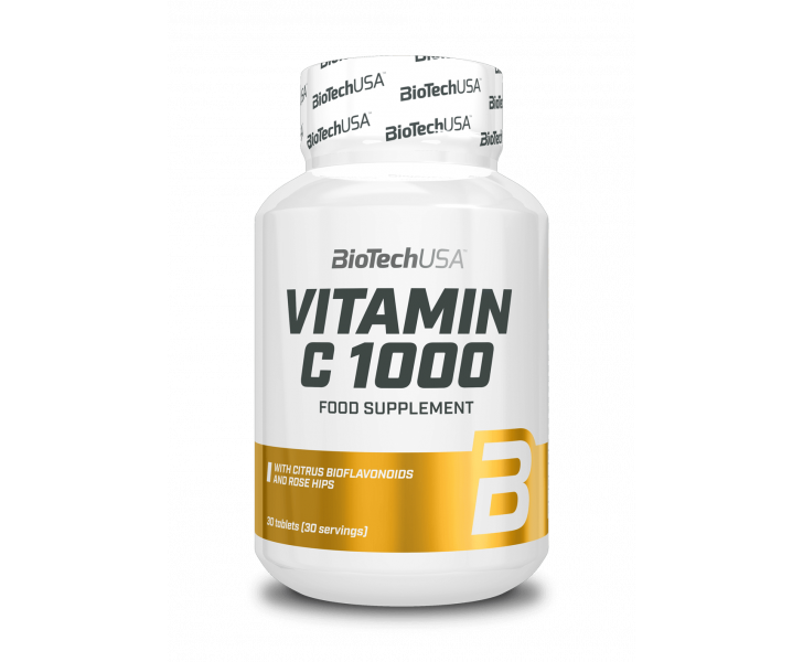 1000 mg vitamine C bioflavonoïde voedingssupplement tablet met rozenbottel, vlierbloesem en citroenschil poeder.