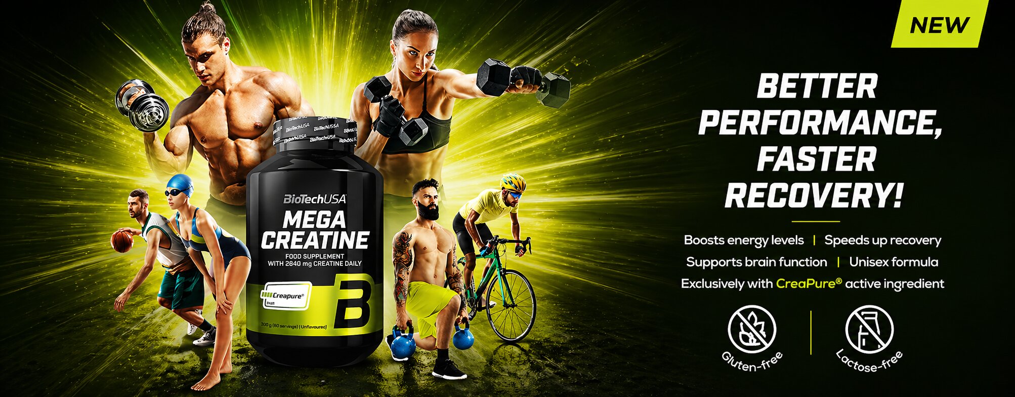 BioTechUSA Mega Creatine supplement met Creapure voor betere prestaties en sneller herstel bij sporters