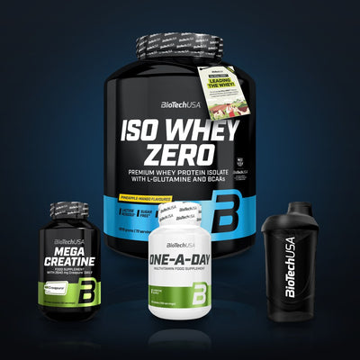 Iso Whey Zero 1816g + Mega Creatine 120 caps. + One-A-Day 100 tabletten + BioTechUSA  Shaker Wave 600ml