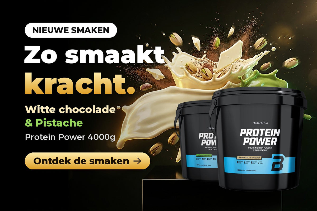 BioTechUSA Protein Power 4000g in de nieuwe smaken witte chocolade en pistache