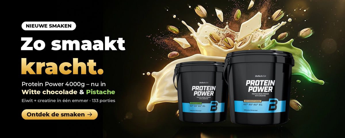 BioTechUSA Protein Power 4000g in de nieuwe smaken witte chocolade en pistache